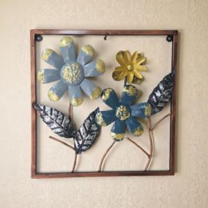 🌼 Golden Bloom Metal Wall Art blue gold wall art  designer wall decor  home wall decoration  metal flower frame  living room wall decor  bedroom wall art  handmade wall decor