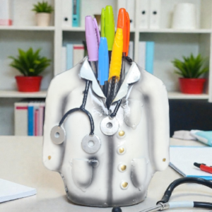White Coat Doctor Pen Holder – Medical Desk Décor Yeh pen stand Doctor’s Day, birthday, clinic opening, graduation aur professional gifting ke liye ek ideal gift option hai.