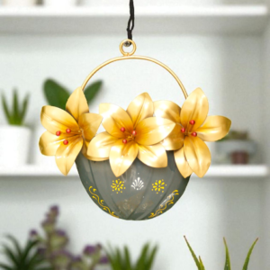 🌼 Decorative Golden Flower Hanging Basket  living rooms, balconies, bedrooms, window areas, offices, or café décor.